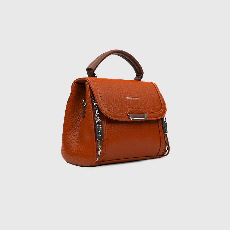 Orange/Tan Top Handle Handbag
